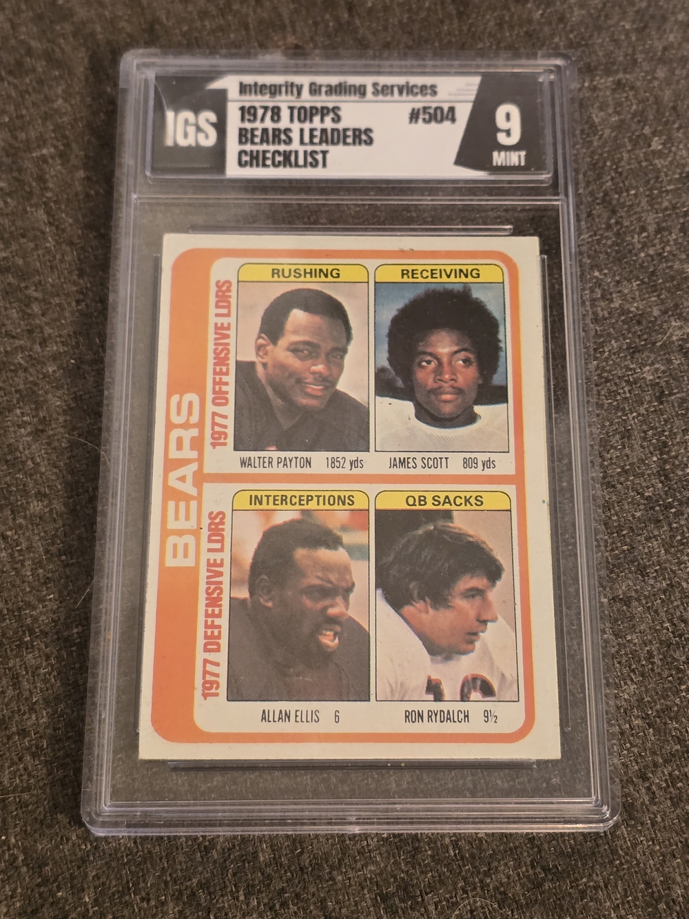 1978 Topps Bears Leaders Checklist Feat Walter Payton GEM MINT 9